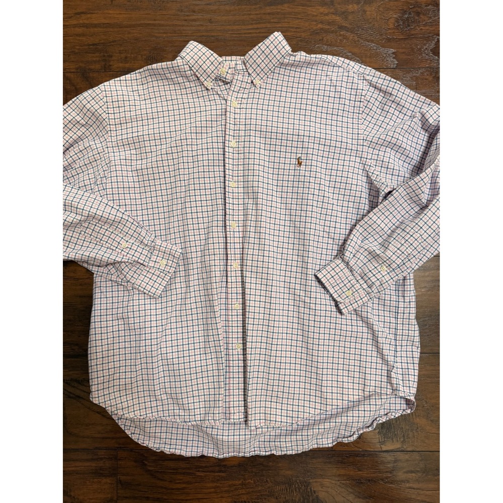 Ralph Lauren Mens 2XB Big Pink Blue Tattersall Check Button Down Shirt Long Slee